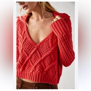 Free People Traveler cable pullover sweater in firey red
